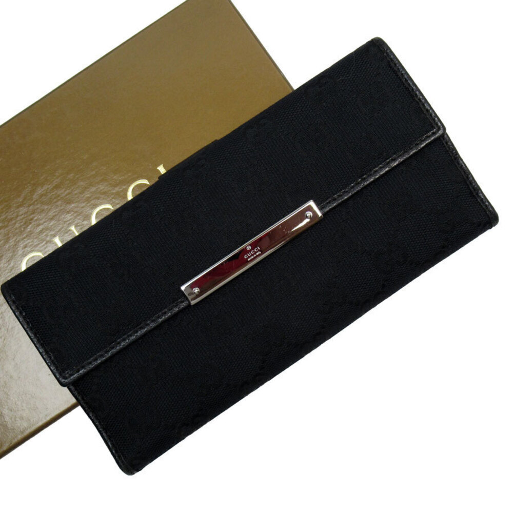 Gucci Bifold Long Wallet GG Canvas Leather Black